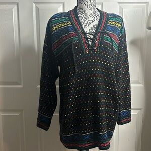 Liz Wear Vintage Long Sleeve Sweater Lace Up Neck L